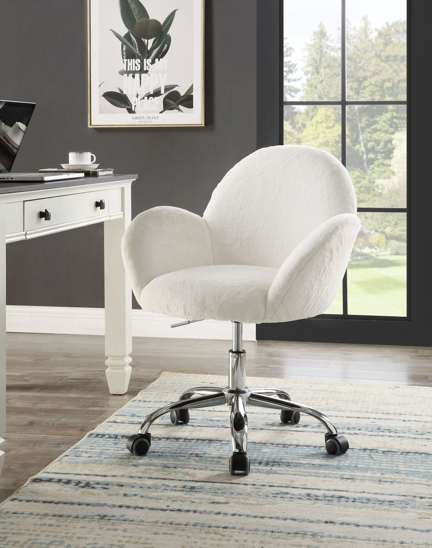 Jago Office Chair in White Lapin & Chrome Finish OF00119