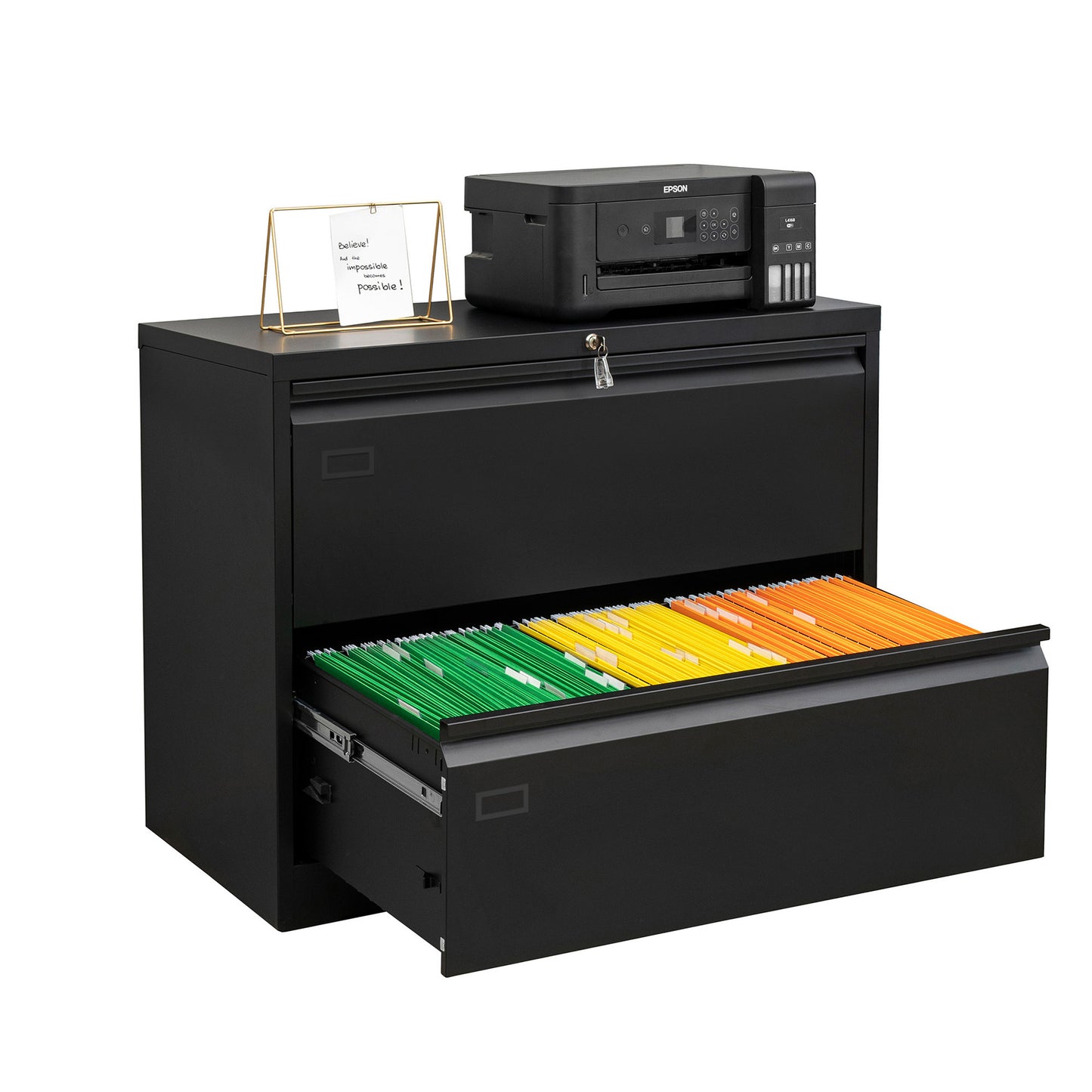 2 Drawer Large Capacity Lateral Filing Cabinet for Legal/Letter A4 Size, Black Steel