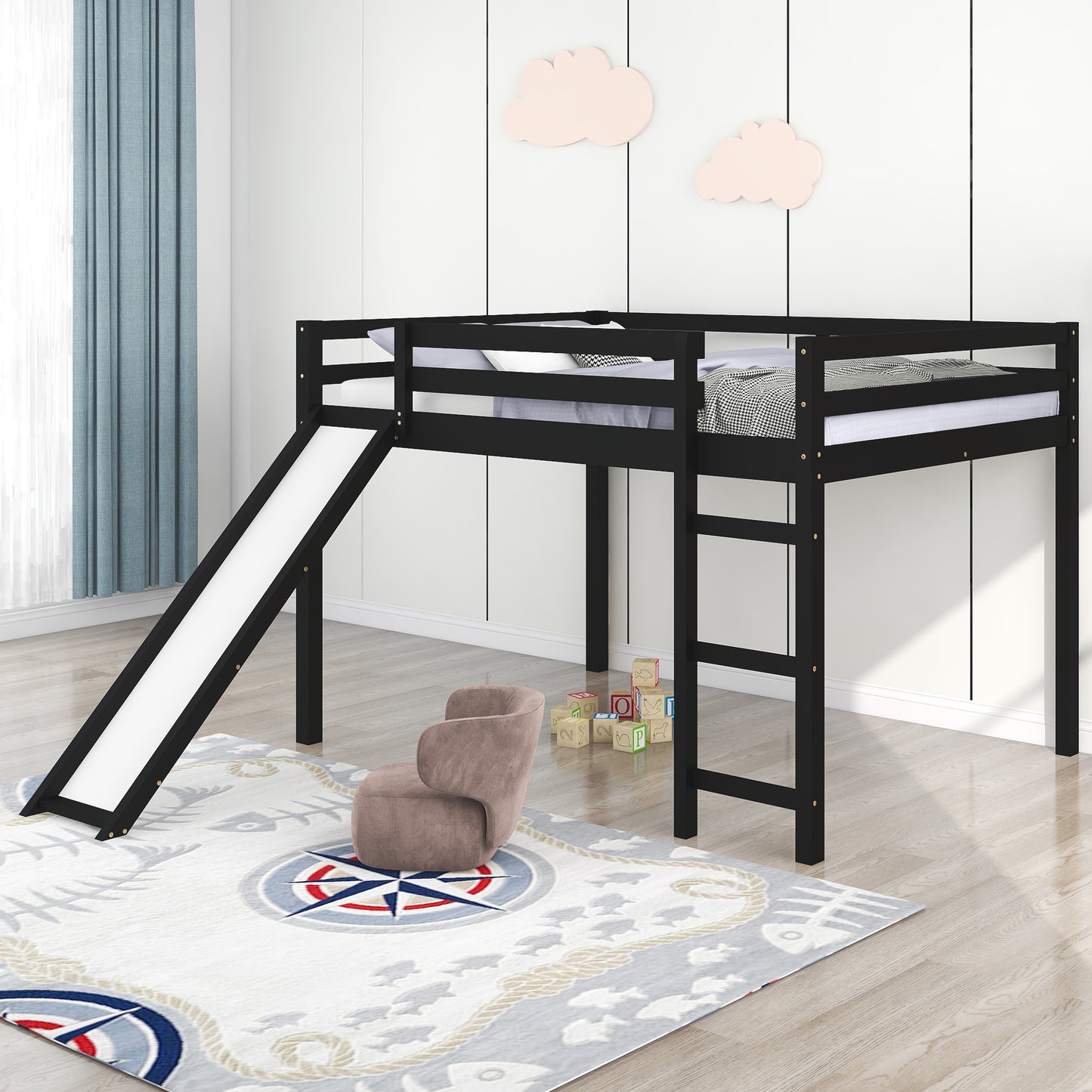 Loft Bed with Slide, Multifunctional Design, Full (Espresso)( :WF281157AAP)