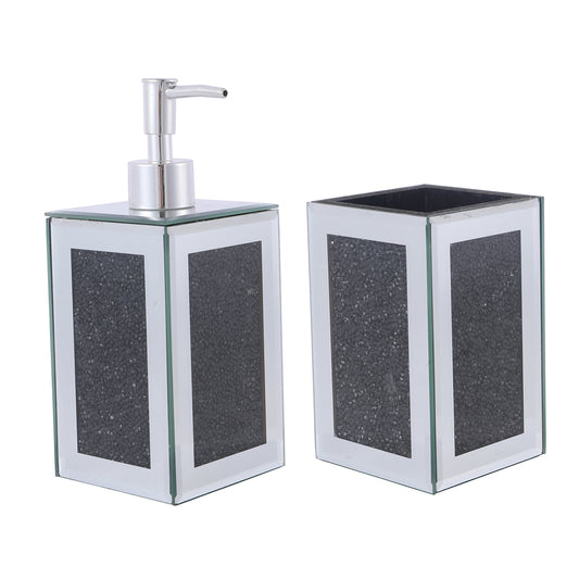 Contemporary Glass Square Soap Dispenser and Toothbrush Holder Bundle