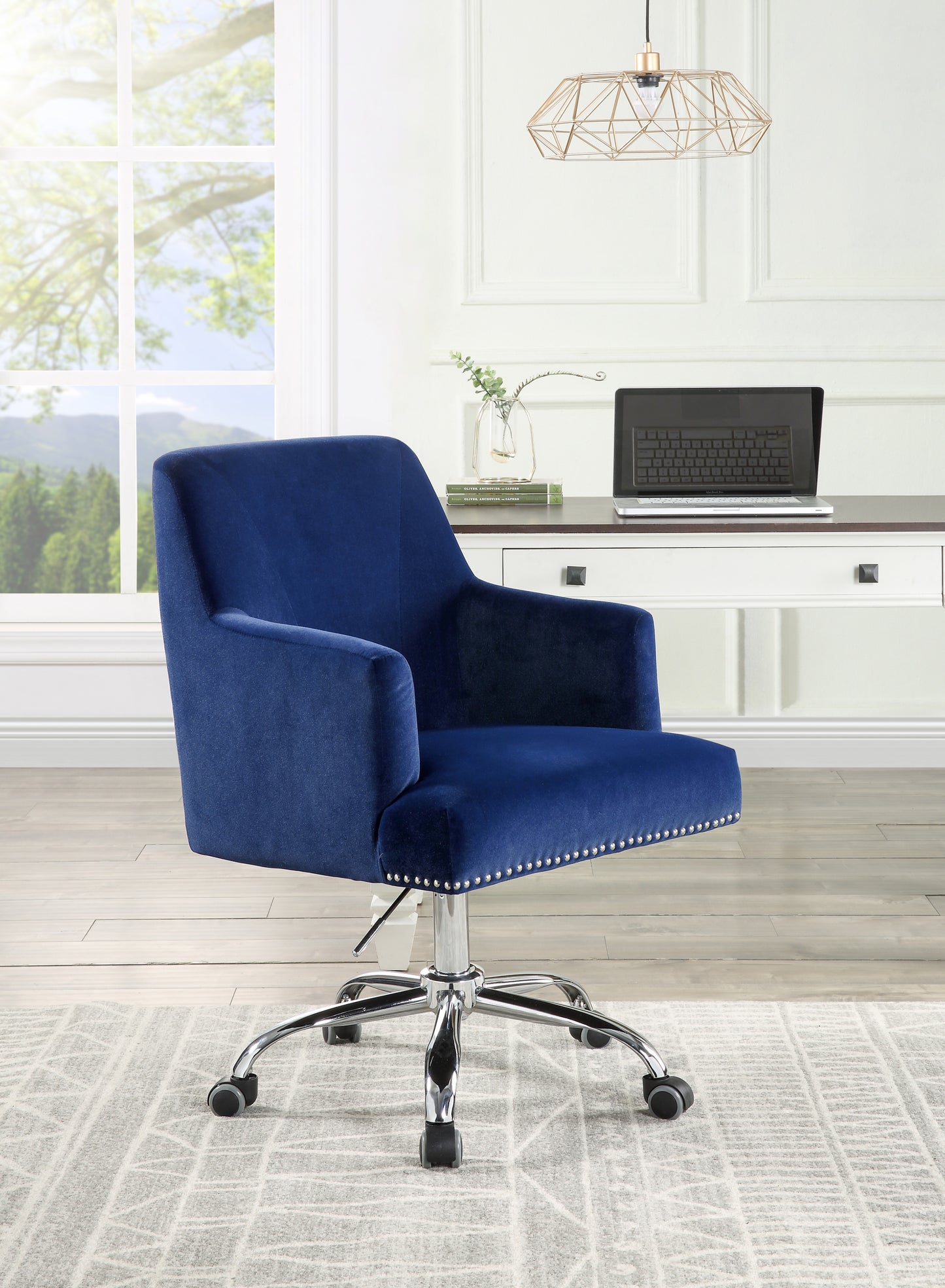 Trenerry Office Chair in Blue Velvet & Chrome Finish OF00117