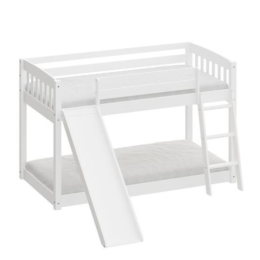 Kids White Twin Bunk Bed with Slide, Stairs, and Safety Features