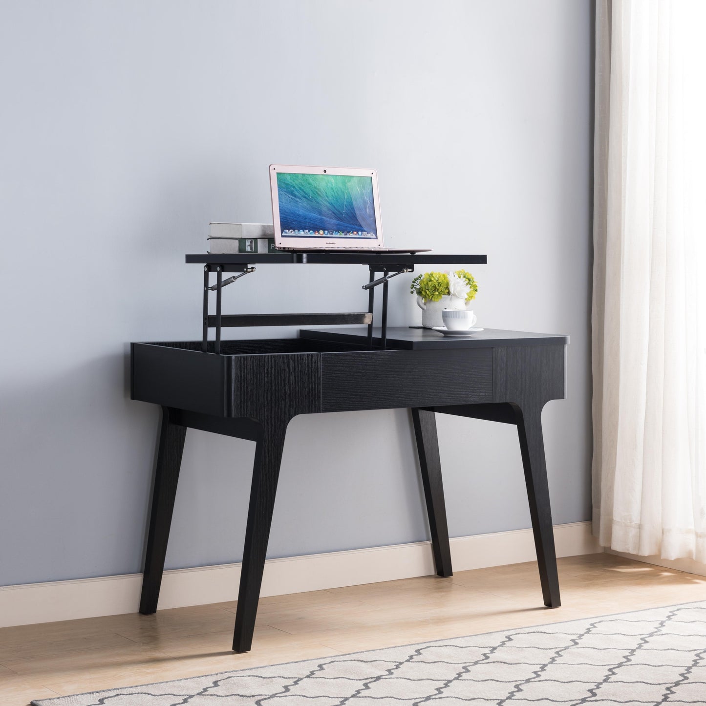 Black Adjustable Height Desk with Concealed Storage