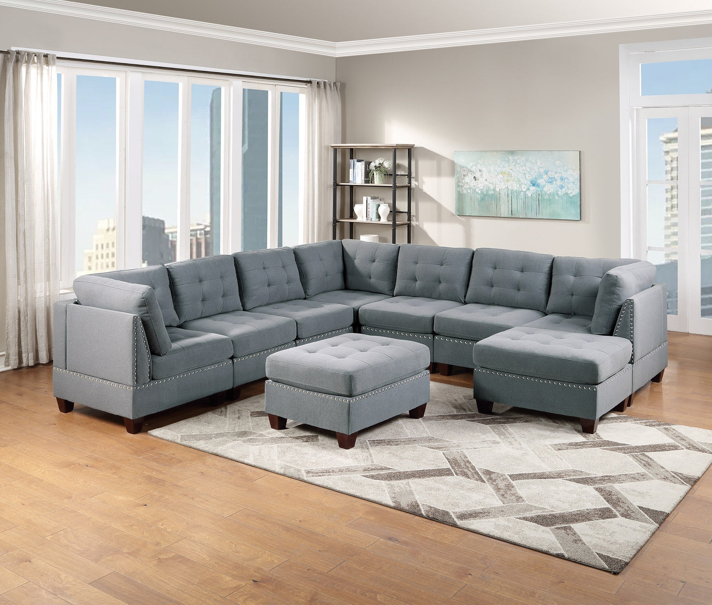 9-Piece Modular Sectional Sofa Set with Tufted Nail head Details