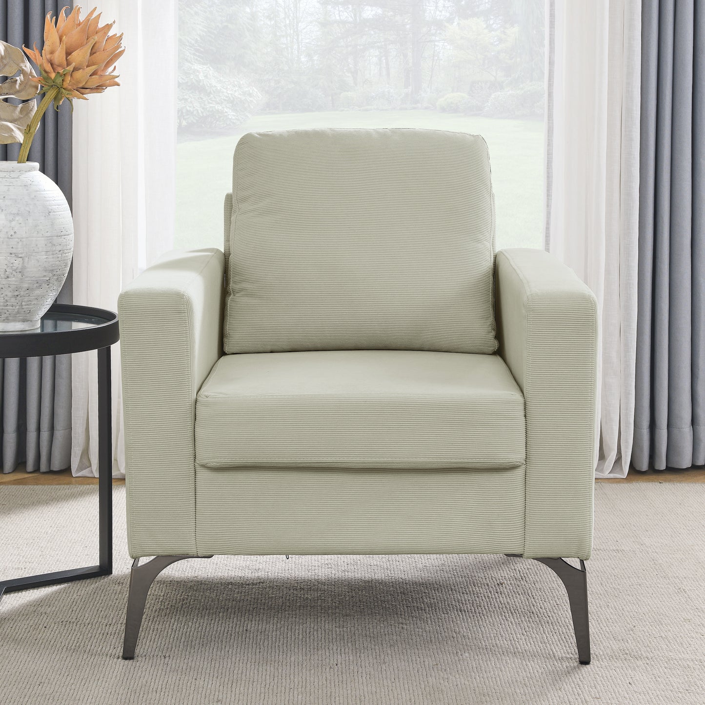 Sofa Chair,with Square Arms and Tight Back ,Corduroy Beige