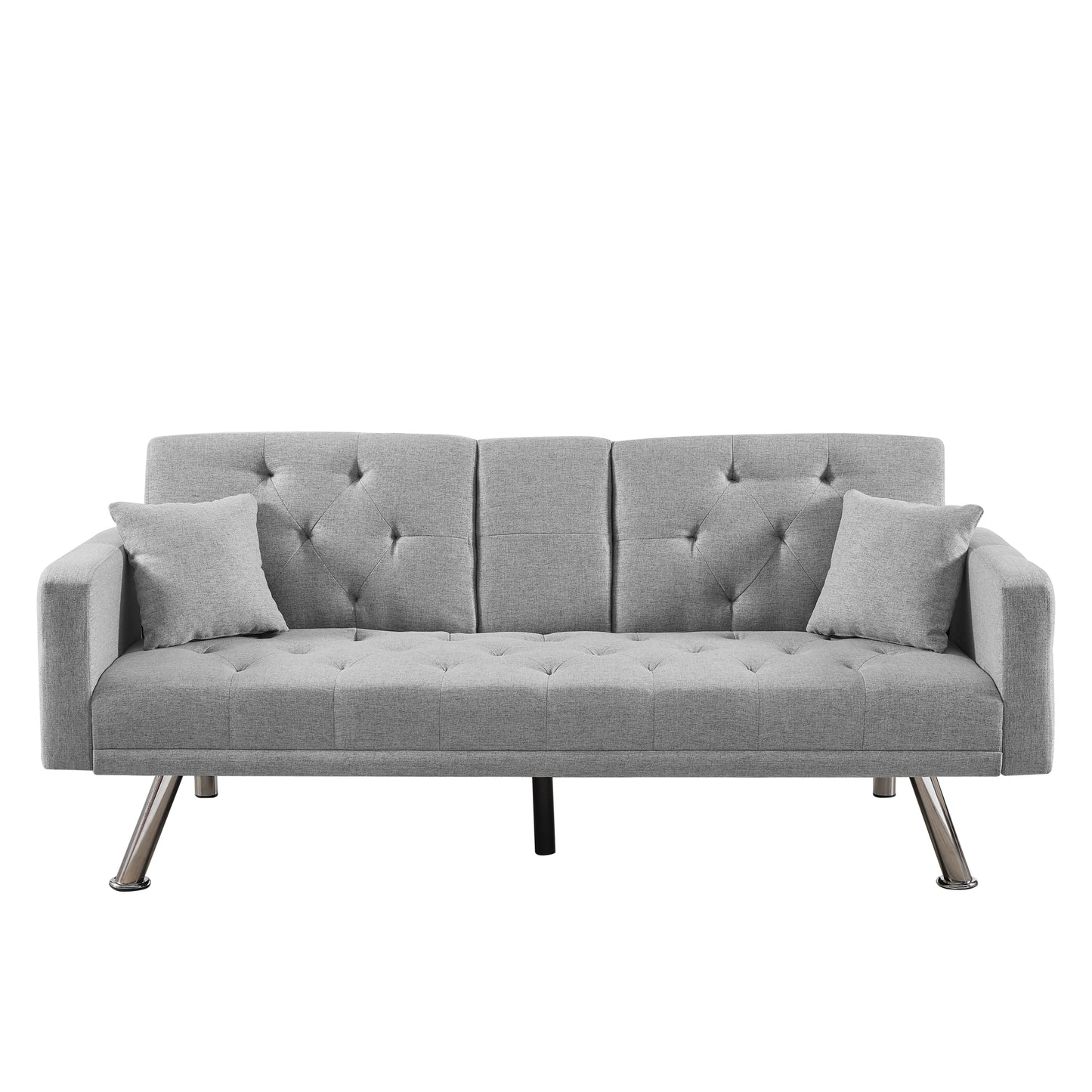 Square Arm Armrests, Grey Linen Convertible Sofa and Daybed