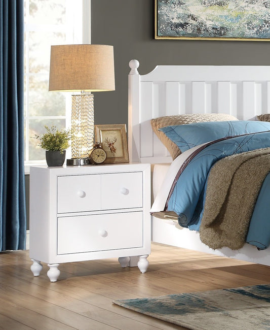 Transitional Look White Finish 1pc Nightstand of Drawers Wood knobs Turned Feet Modern Bedroom Furniture