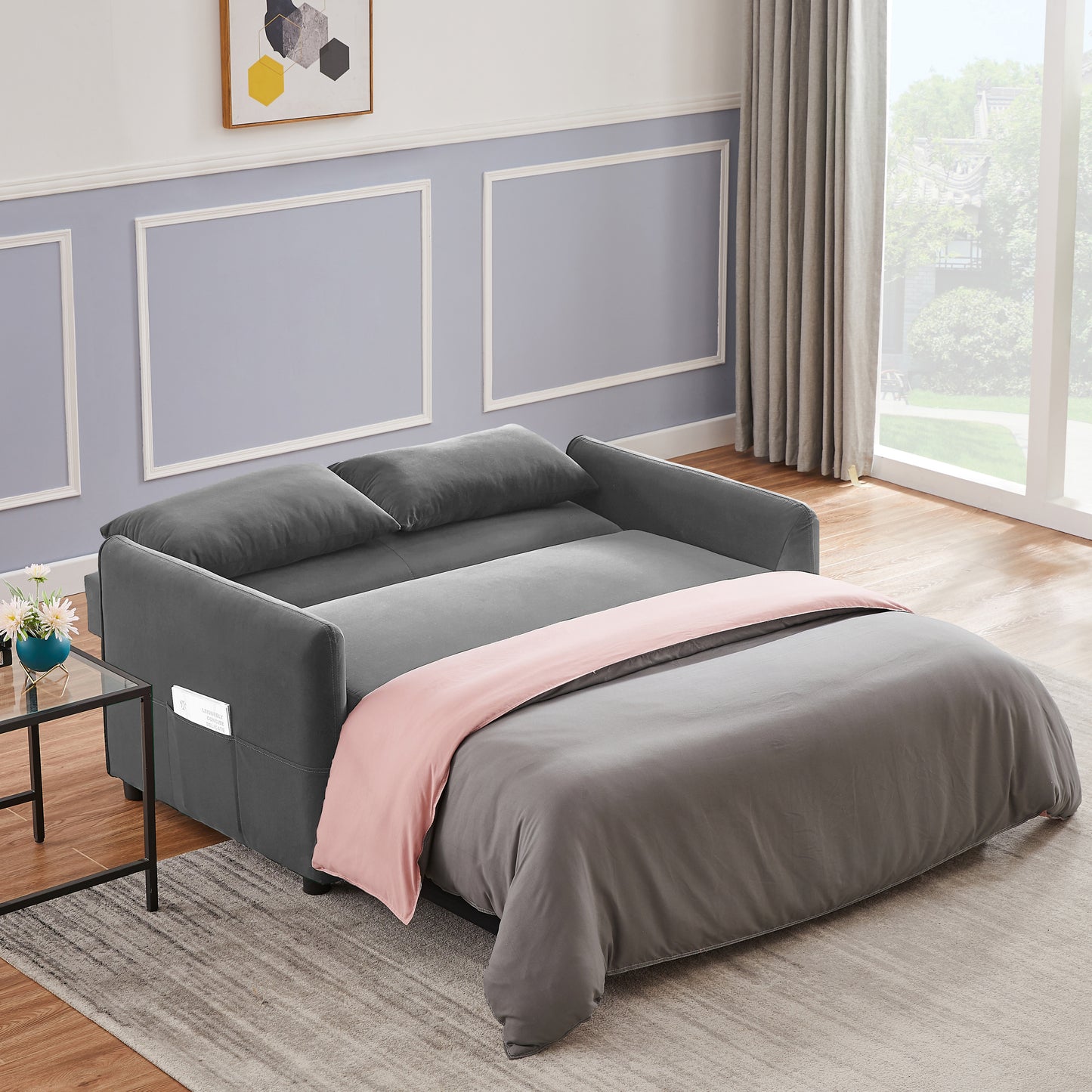 Convertible Dark Gray Sofa Bed with Adjustable Backrest