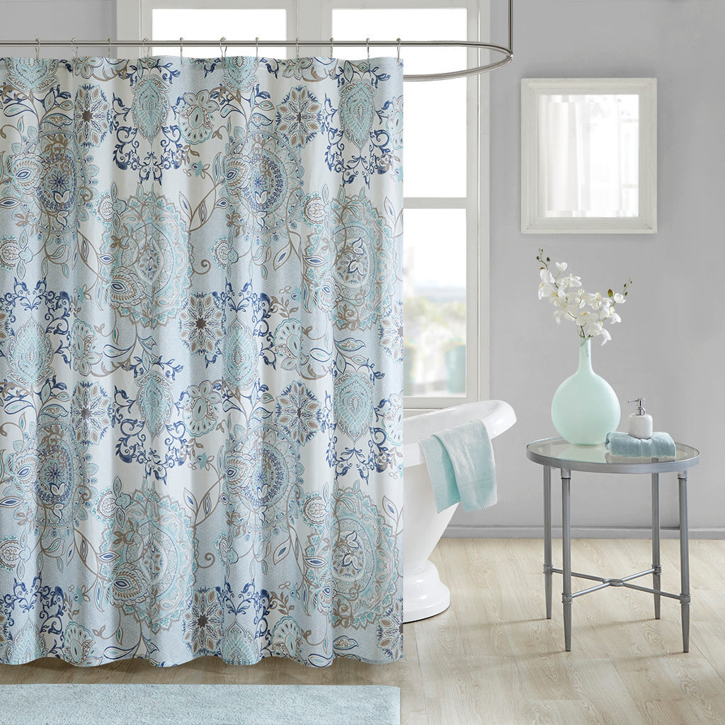 Watercolor Blossoms Cotton Shower Curtain