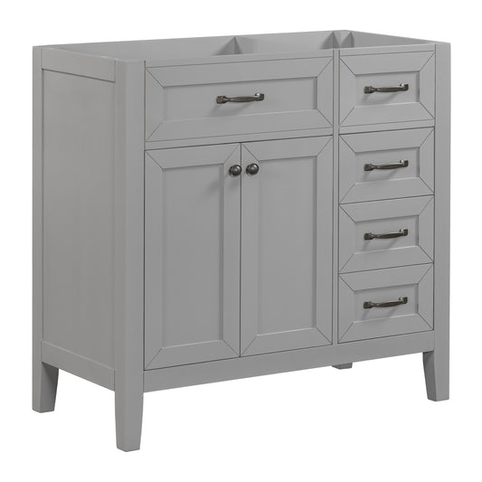 36" Bathroom Vanity without Sink, Cabinet Base Only, Bathroom Cabinet with Drawers, Solid Frame and MDF Board, Grey