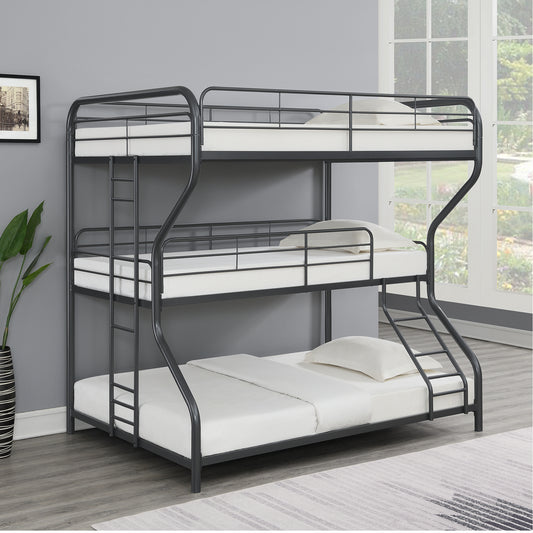 Modern Black Metal Triple Bunk Bed with Full/Twin/Full Configuration