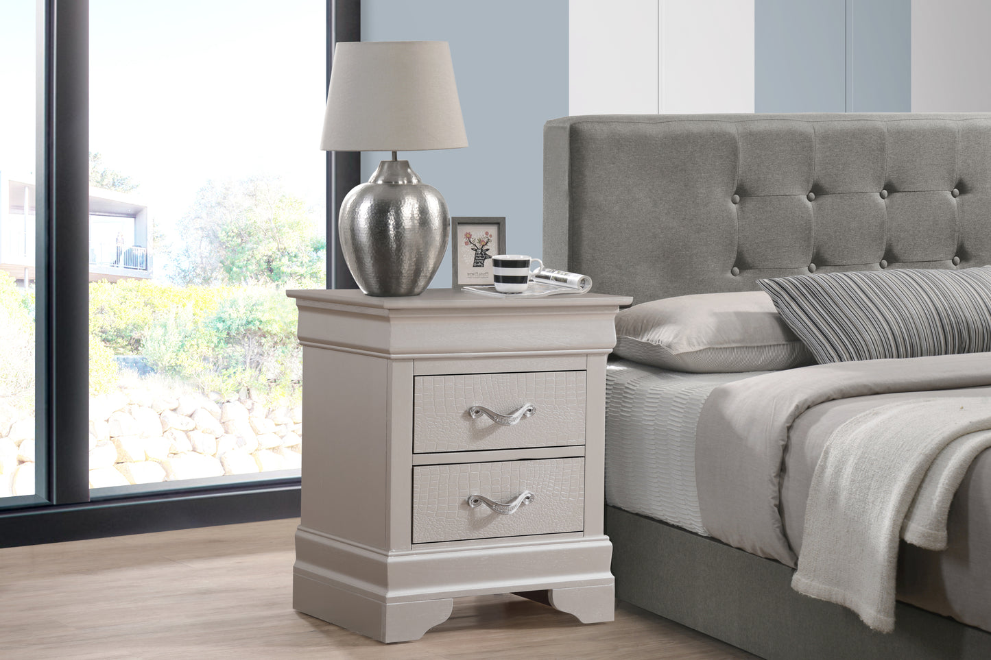 Lorana G6500-N Nightstand , Silver Champagne