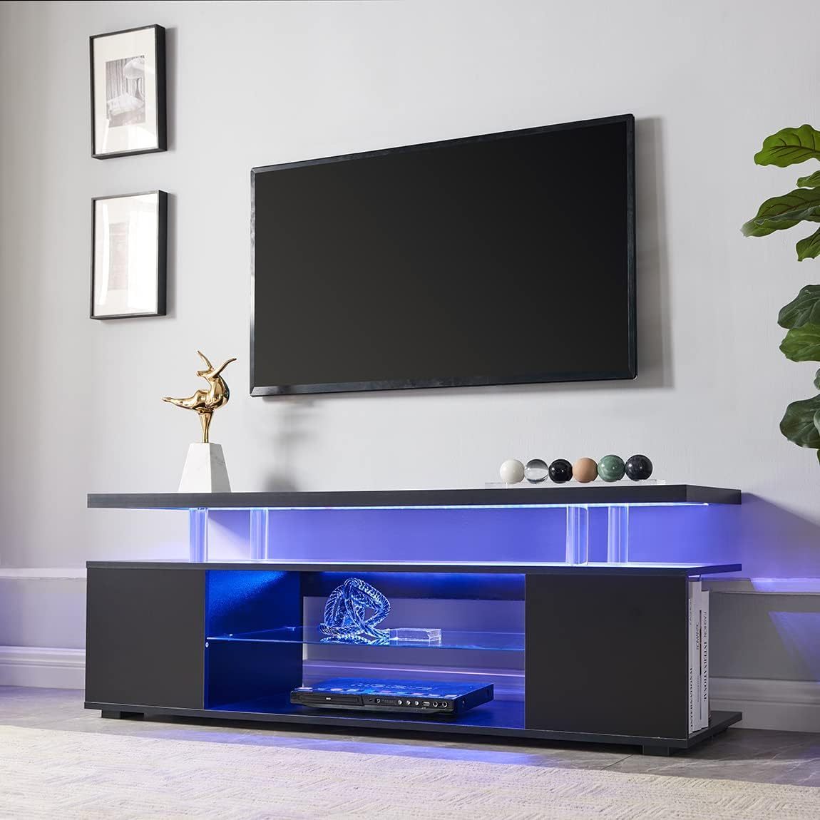 Black TV Stand with Ample Storage for 65-Inch LED Gaming Entertainment Center