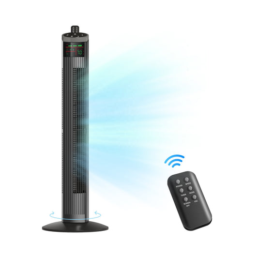 Quiet Comfort 36 Inch Bladeless Tower Fan with Remote and Silent Mode, Black