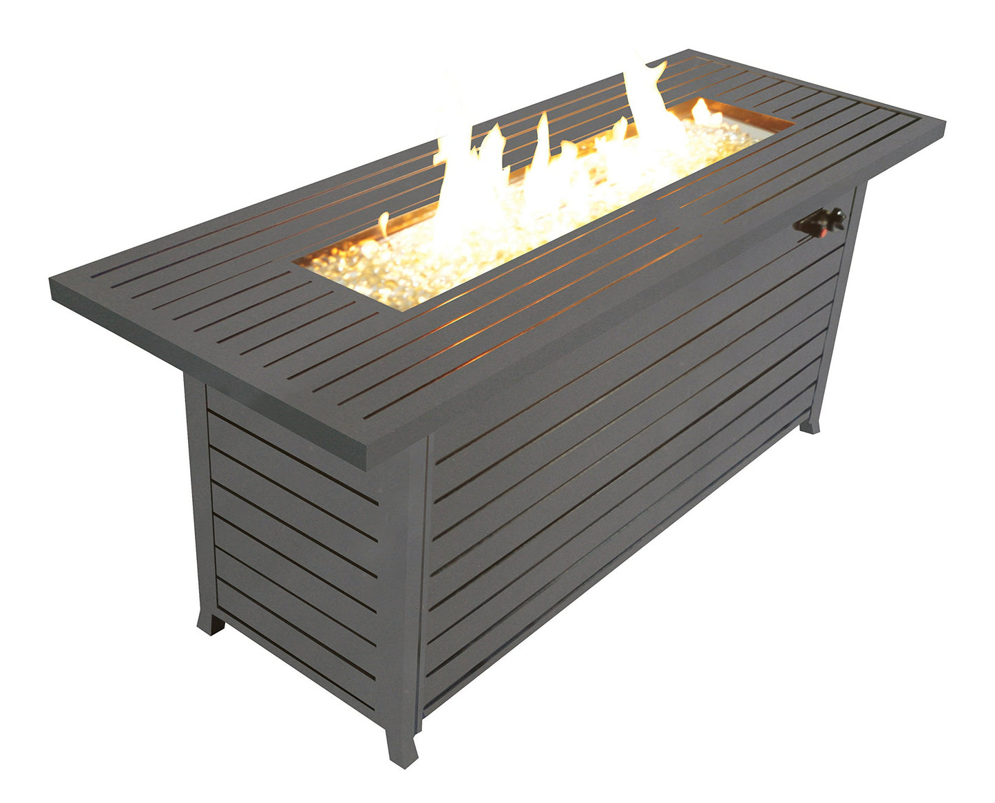 57-Inch Outdoor Propane Fire Pit Table with Lid and Fire Glass - Mocha Aluminum Firepit Dining Table