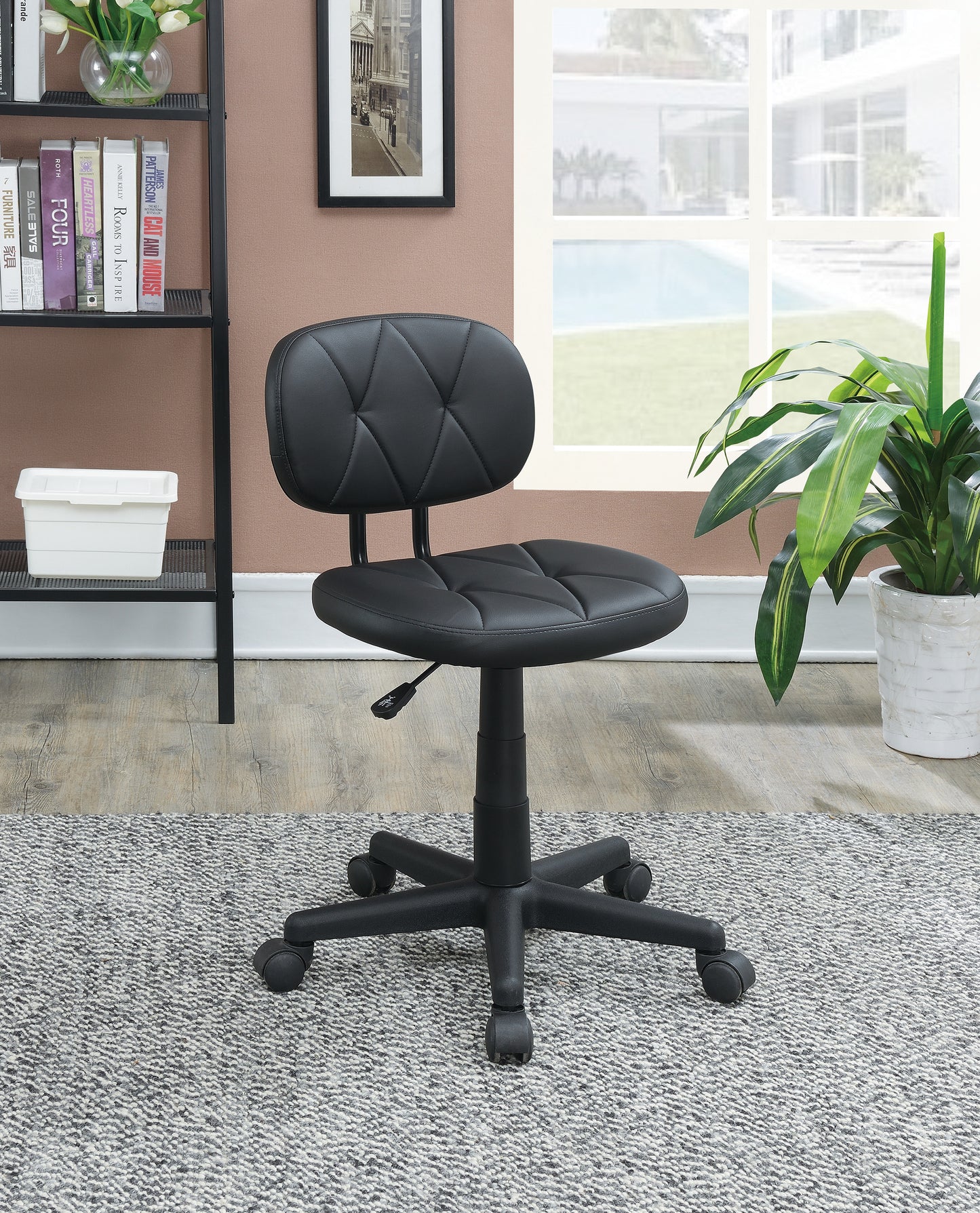 Low-Back Adjustable Office Chair with PU Leather, Black