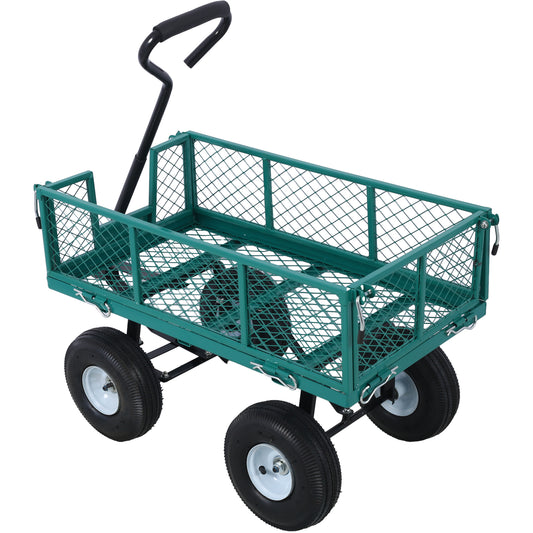 Steel Garden Cart, Steel Mesh Removable Sides, 3 cu ft, 550 lb Capacity, Green