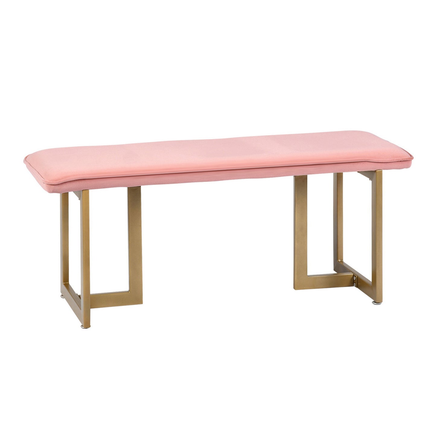 Set of 1 Upholstered Velvet Bench 44.5" W x 15" D x 18.5" H,Golden Powder Coating Legs  - PINK