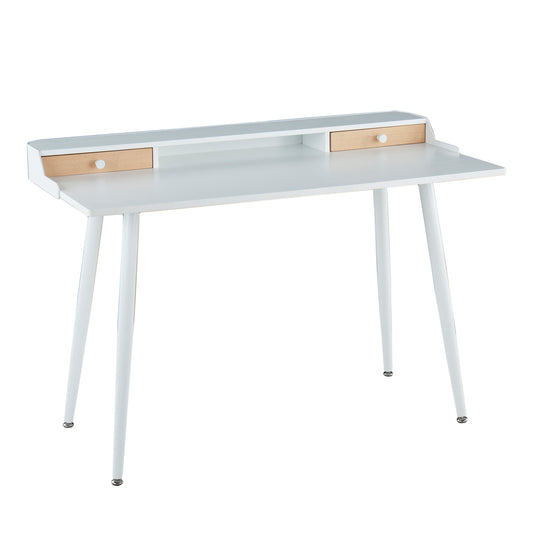 LumiSource Harvey Modern White Steel and Wood Desk with Natural Accents