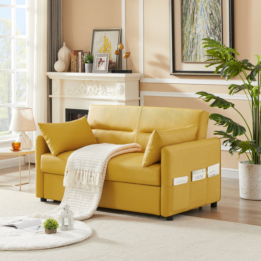 Convertible Yellow Cloth Grain Leather Leisure Sofa Bed