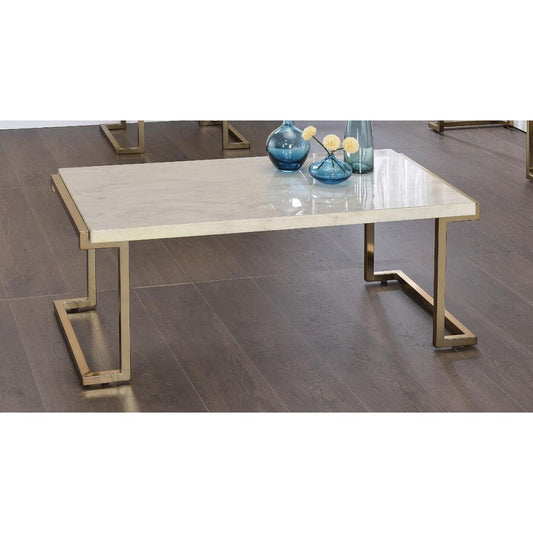 Luxurious Boice II Faux Marble and Champagne Coffee Table