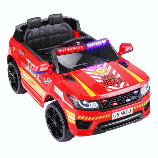 12V Kids Ride-On Police Car with Parental Remote Control, Flashing Lights, Music, and Spring Suspension, Red