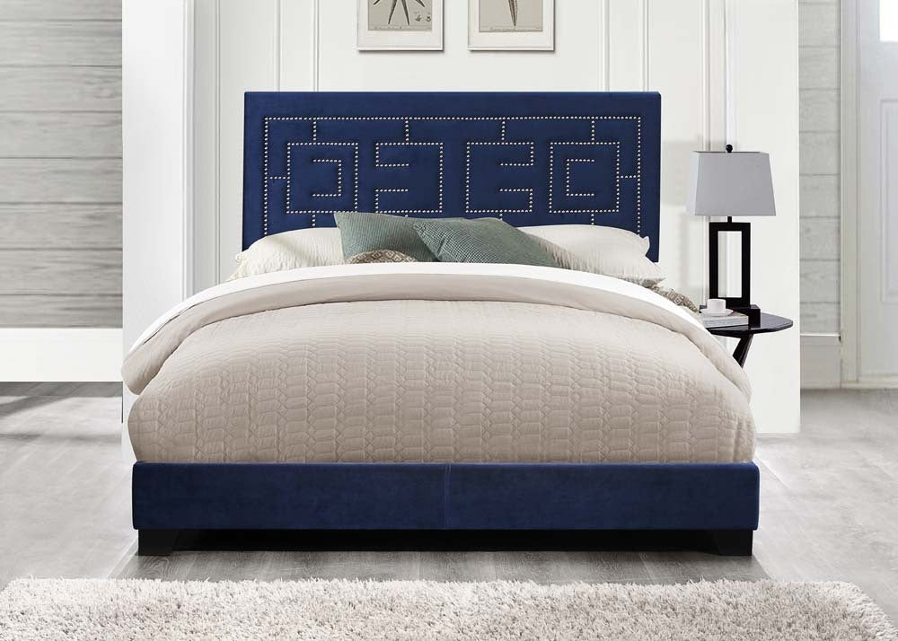 Ishiko III Eastern King Bed in Dark Blue Velvet 21637EK