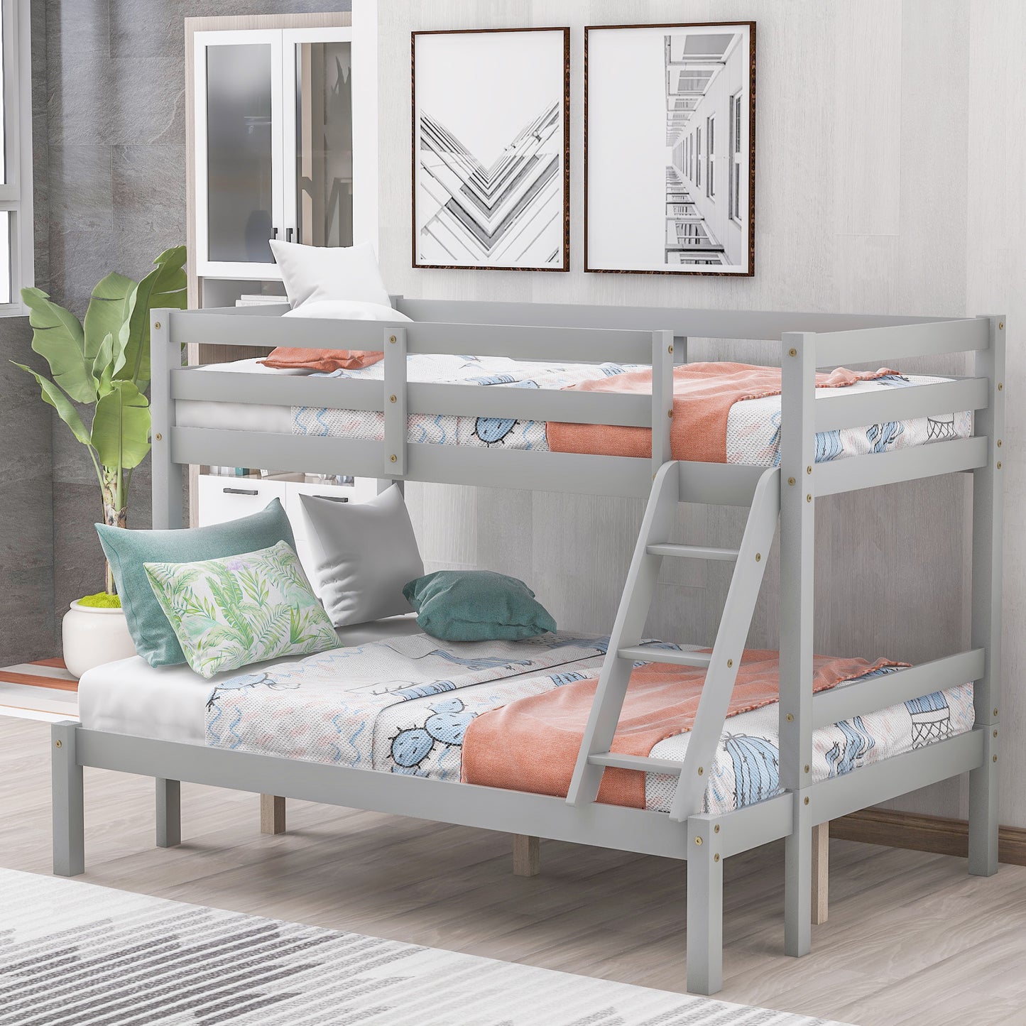 Gray Twin Over Full Bunk Bed with Stylish Space-Saving Design