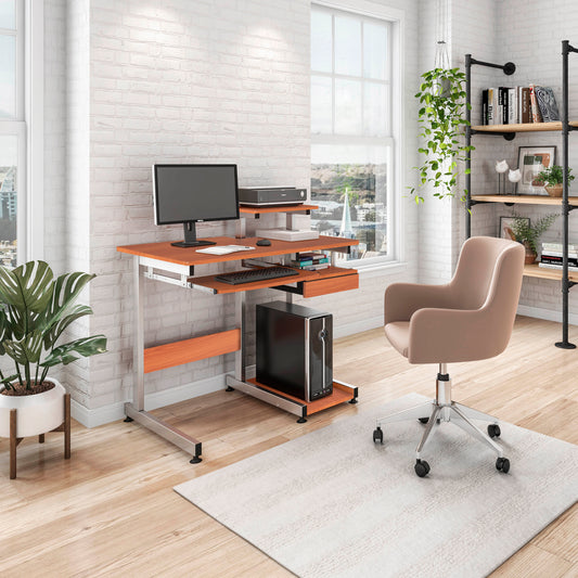 Sophisticated Woodgrain Computer Workstation Desk with Storage