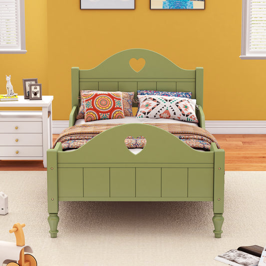 Macaron Twin Size Toddler Bed with Side Safety Rails and Headboard and Footboard,Oliver Green