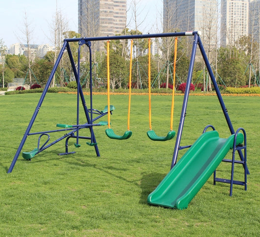 Swing Set with Slide and Metal Frame