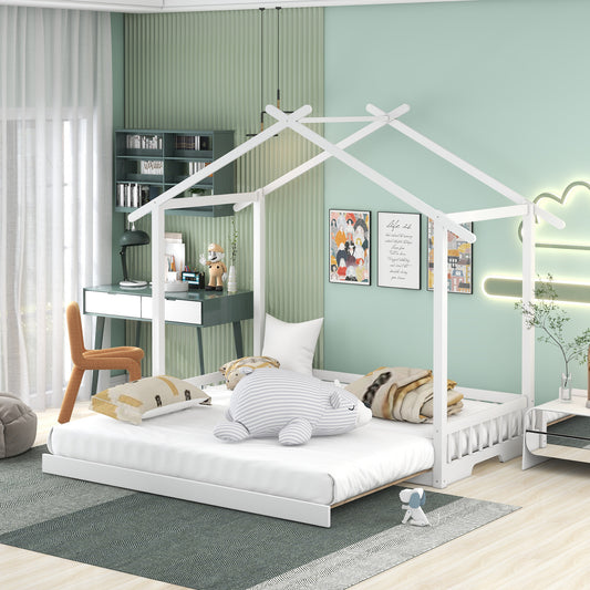 Extending House Bed, Wooden Daybed, White