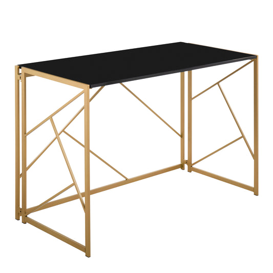 LumiSource Folia Modern Office Desk with Gold Steel and Black Wood