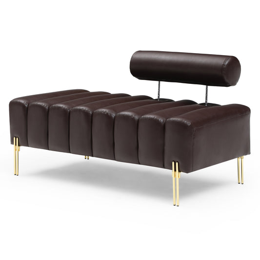 Modern Brown PU Upholstered 2-Seater Sofa Bench with Gold Metal Legs