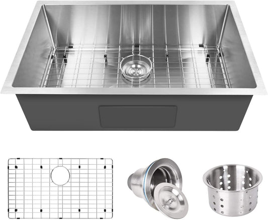 Premium 30-Inch Stainless Steel Kitchen Sink with Workstation Upgrade and Accessories, Silver - 3 Built-in Components Pack