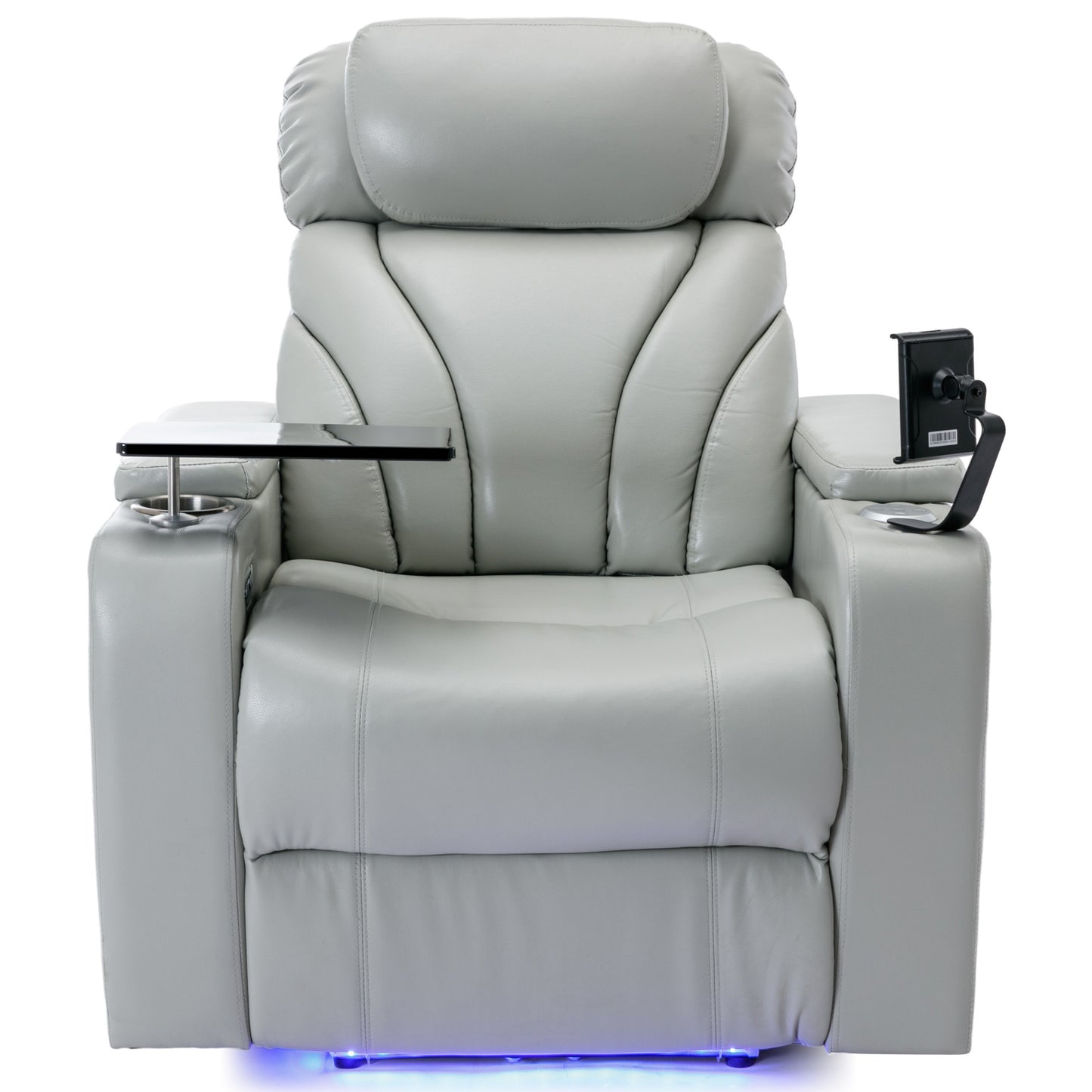 Ergonomic Power Motion Recliner with USB Charging and Hidden Storage, Home Theater Seating with Stereo and Cup Holder (Light Grey)