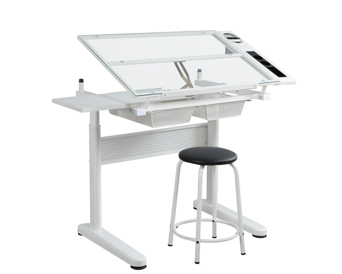 Adjustable Artistic Drafting Table Set with Hand Crank and Storage Options