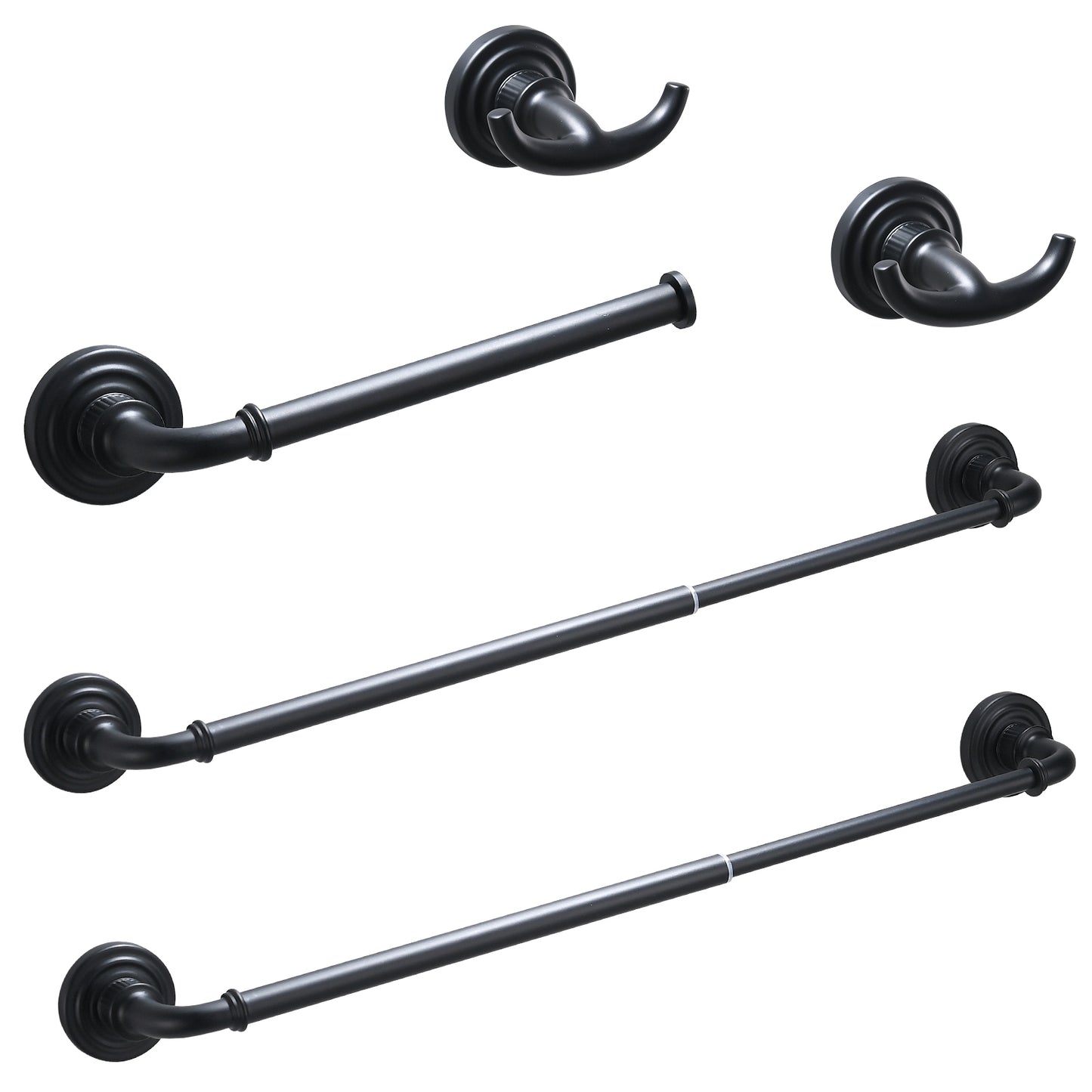 Elegant Black Bathroom Hardware Set with Adjustable 24-Inch Towel Rack