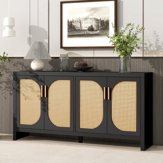 Modern TV Stand with Rattan Doors and Adjustable Shelves for 65-inch TV