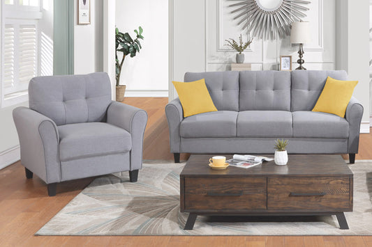 Modern Living Room Sofa Set Linen Upholstered Couch Furniture for Home or Office ,Light Grey-Blue,(1+3-Seat)