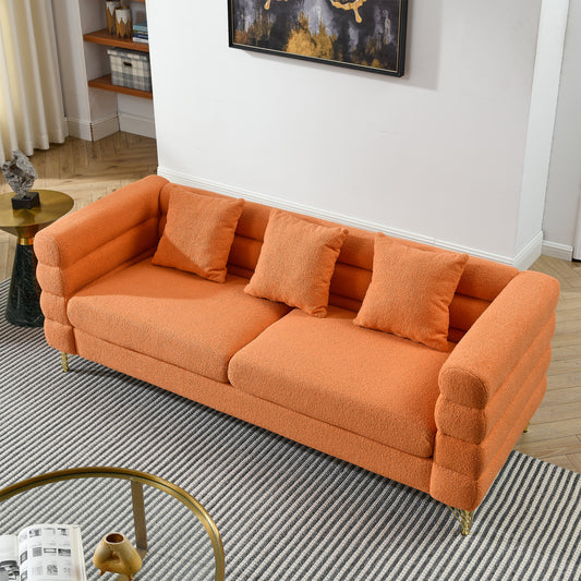 Oversized 3 Seater Sectional Sofa with Lumbar Pillows, Orange teddy, 81 Inch