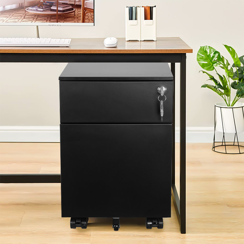 Mobile Steel File Cabinet with Lock and Wheels, Fully Assembled, Black