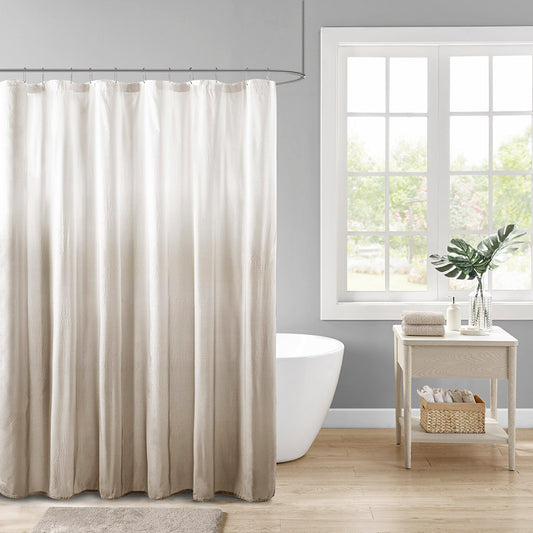 Madison Park Ara Taupe Ombre Seersucker Shower Curtain