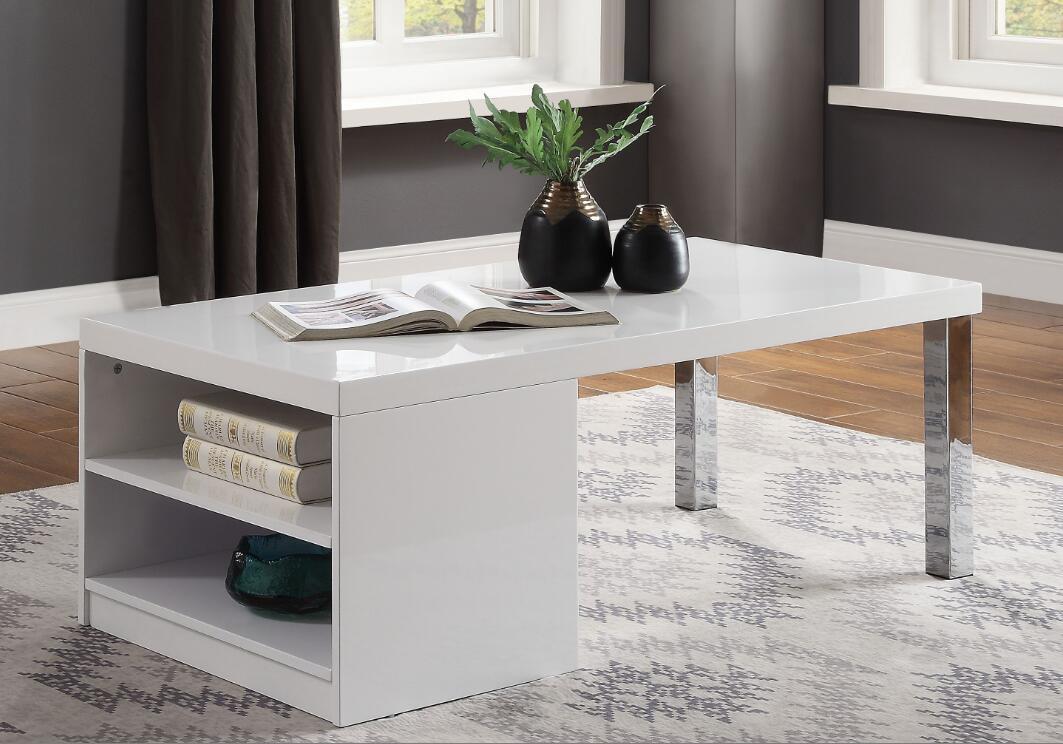 Modern White High Gloss Harta Coffee Table with Chrome Accents