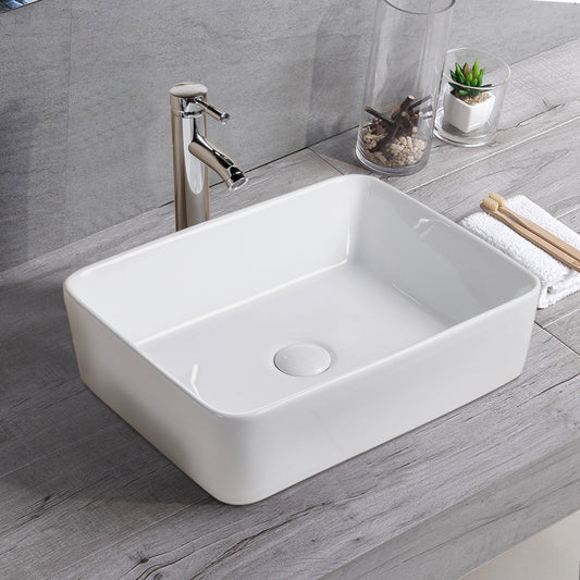 Vessel Bathroom Sink Basin in White Ceramic