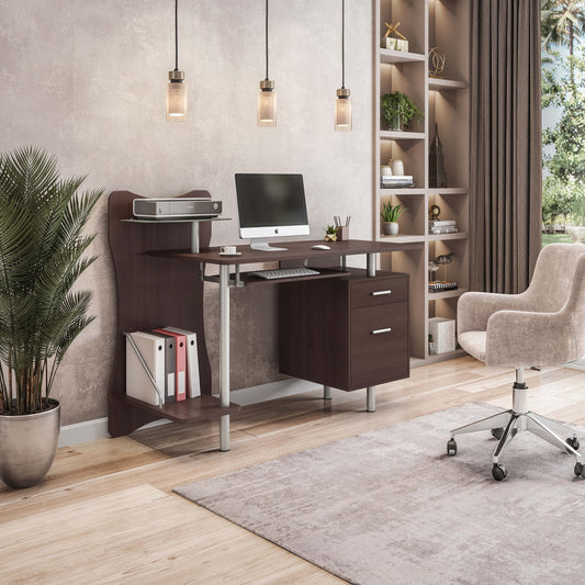 Sophisticated Chocolate Computer Desk with Enhanced Storage Options