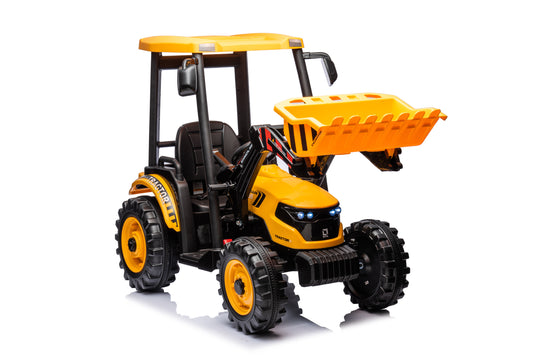 24V Electric Excavator Ride-On Toy for Kids with Trailer - Yellow