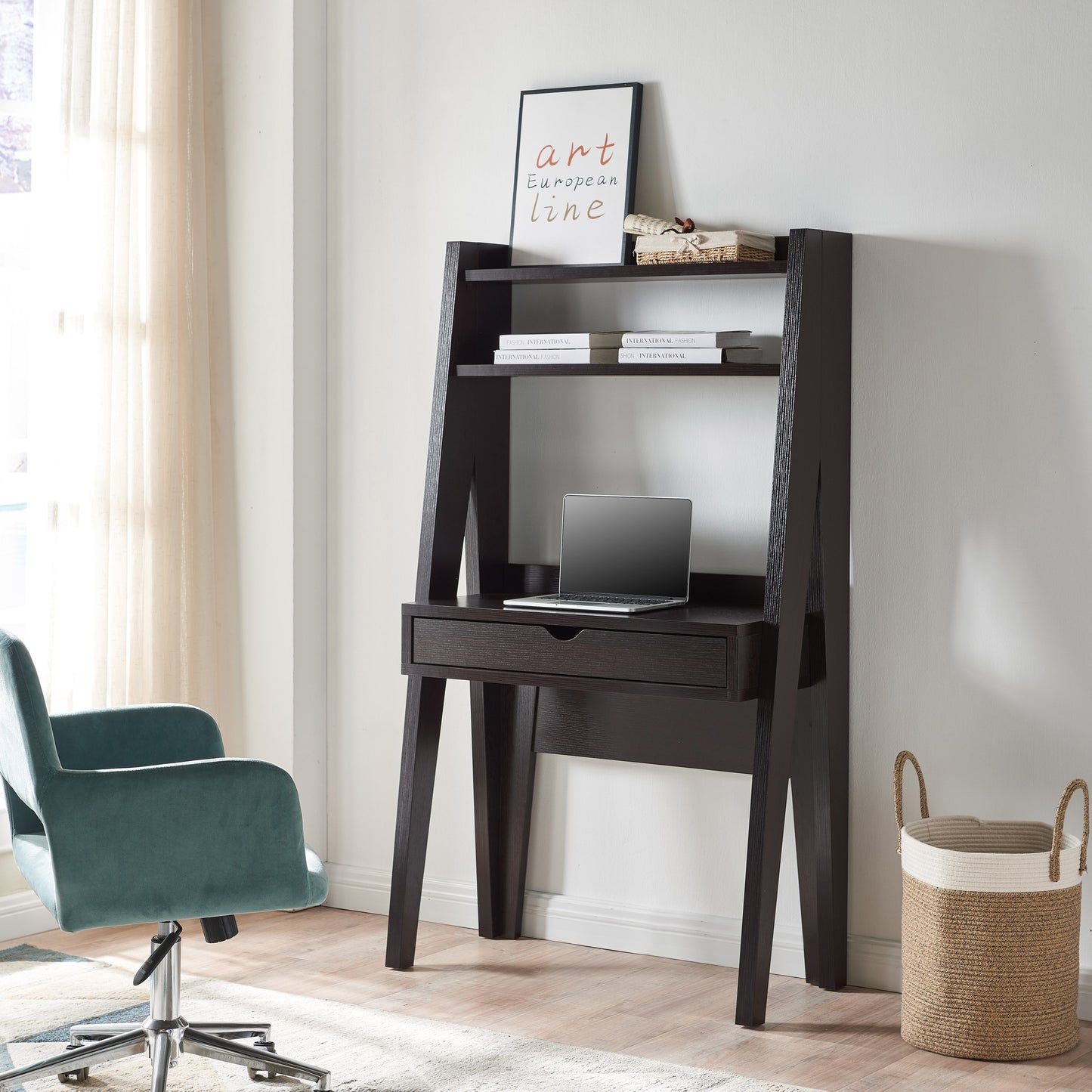 Cocoa Red Desk with Shelves and Drawer