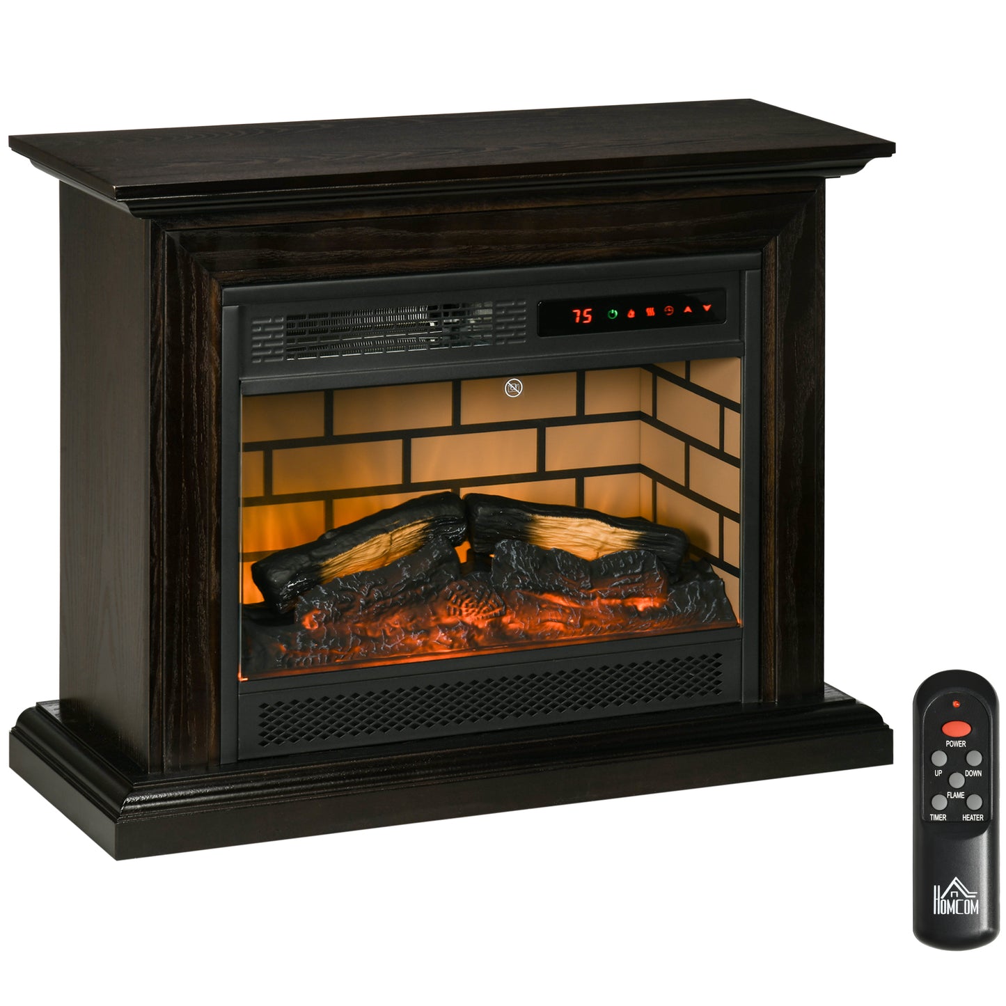 31 Brown Electric Fireplace with Dimmable Flame Effect, Mantel, and Remote Control