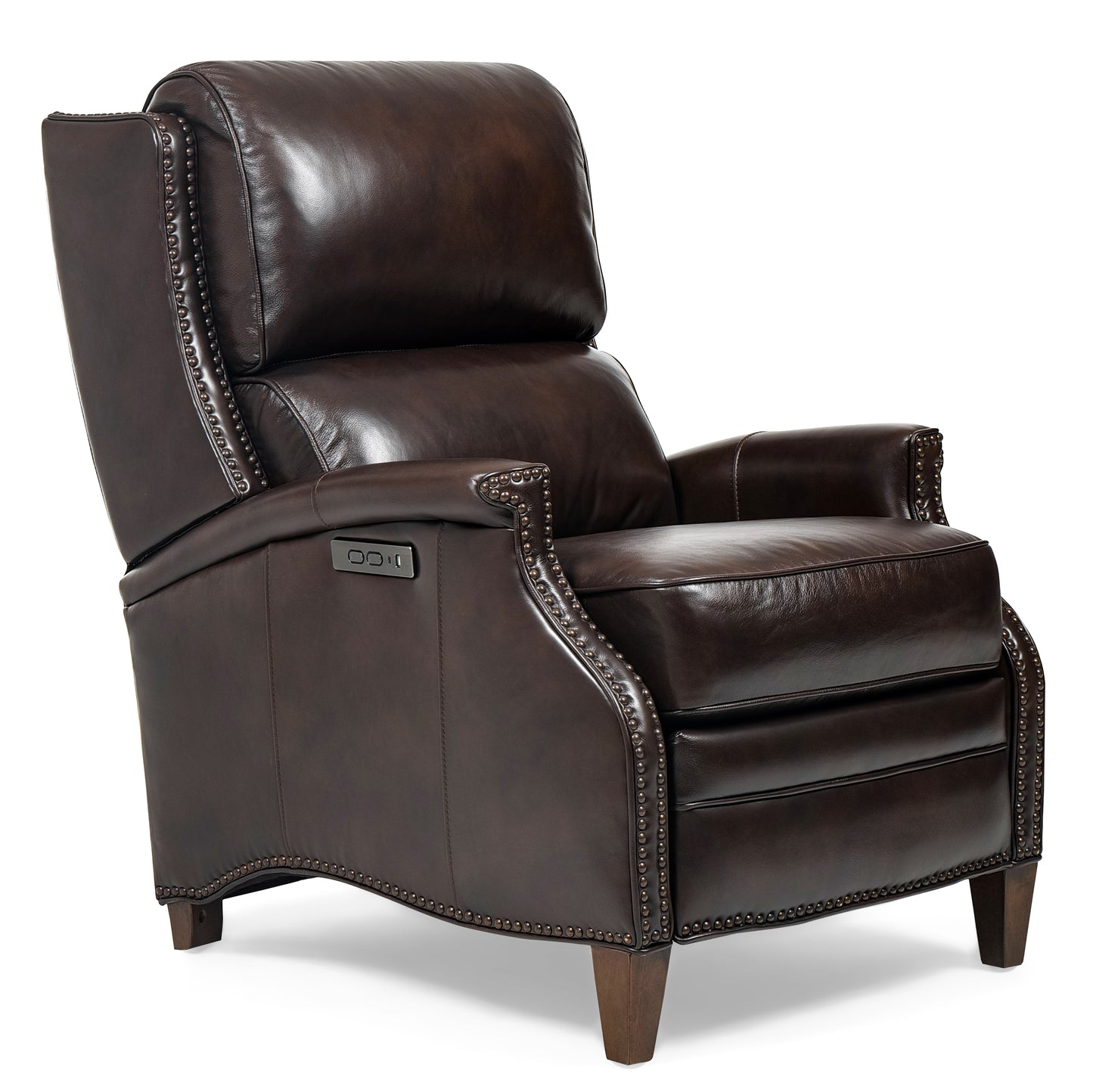 Luxurious Hekkin Genuine Leather Dual Power Recliner with Nailhead Trim